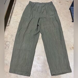 Vintage J. Crew Oarsman Men Pleated Green Linen Relaxed Fit Pants Size 36x30